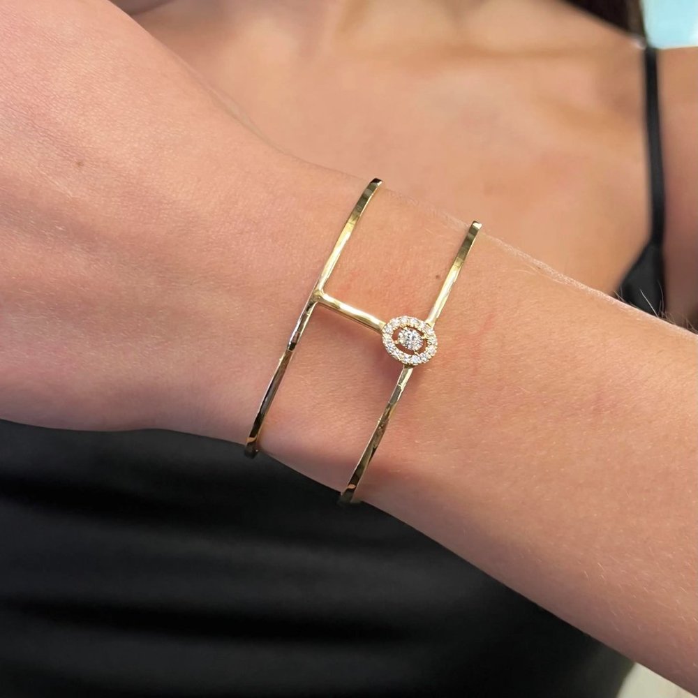 Messika 0.36Ctw Manch Glam'Azone Diamond 2 Row Bracelet 18K Yellow Gold SZ Small